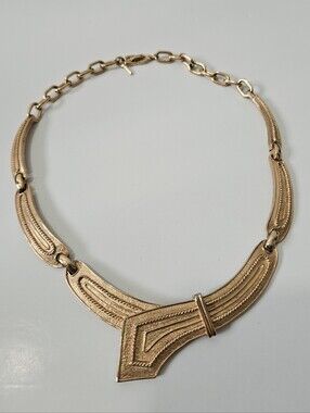 Vintage D’Orlan Gold Plated Statement Necklace 1980s Art Deco Brutalist